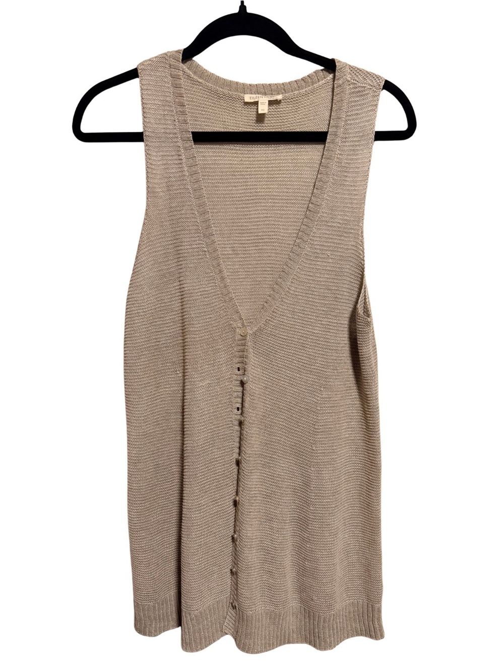 Eileen Fisher 100% Linen Neutral Beige Knit Sleeveless Button-Front Top